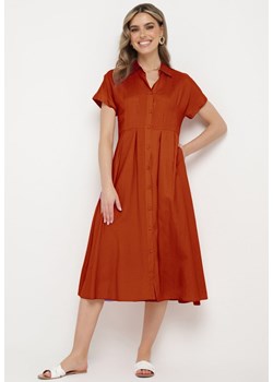Pomarańczowa Koszulowa Sukienka z Lnem i Wiskozą Ircilla ze sklepu Born2be Odzież w kategorii Sukienki - zdjęcie 173118050