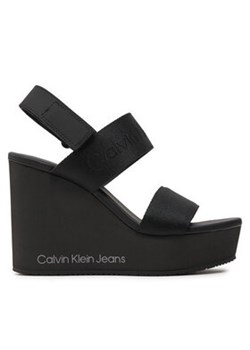 Calvin Klein Jeans Sandały Wedge Sandal Webbing In Mtl YW0YW01479 Czarny ze sklepu MODIVO w kategorii Sandały damskie - zdjęcie 173119983