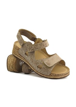 Skórzane sandały damskie na rzepy - Helios 138, beżowe ze sklepu ulubioneobuwie w kategorii Sandały damskie - zdjęcie 173121092