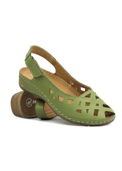 Skórzane sandały damskie z wycięciami - Helios Komfort 4027, zielone ze sklepu ulubioneobuwie w kategorii Sandały damskie - zdjęcie 173121093