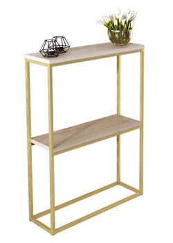 Konsola W Stylu Glamour Z Półkami Złoty + Dąb Sonoma G6-L66 ze sklepu Edinos.pl w kategorii Konsole - zdjęcie 173121390
