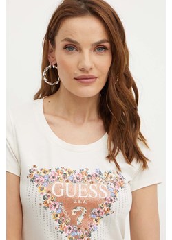 Guess t-shirt BOUQUET damski kolor beżowy W4YI72 J1314 ze sklepu ANSWEAR.com w kategorii Bluzki damskie - zdjęcie 173123144