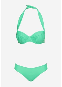 Zielone 2-Częściowe Bikini Stanik Zapinany na Szyi Majtki z Ozdobną Aplikacją Peviana ze sklepu Born2be Odzież w kategorii Stroje kąpielowe - zdjęcie 173123940