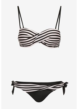 Czarno-Białe Dwuczęściowe Bikini Stanik z Usztywnionymi Miseczkami Majtki Figi z Wiązaniem Inadia ze sklepu Born2be Odzież w kategorii Stroje kąpielowe - zdjęcie 173124024