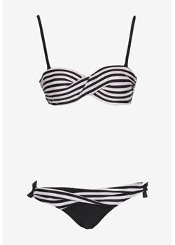 Biało-Czarne Dwuczęściowe Bikini Stanik z Usztywnionymi Miseczkami Majtki Figi z Wiązaniem Inadia ze sklepu Born2be Odzież w kategorii Stroje kąpielowe - zdjęcie 173124032