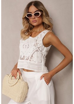Biały Top z Bawełną o Ażurowym Wzorze Nestavera ze sklepu Renee odzież w kategorii Bluzki damskie - zdjęcie 173127650