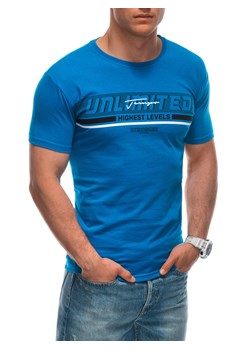 T-shirt męski z nadrukiem 1944S - niebieski ze sklepu Edoti w kategorii T-shirty męskie - zdjęcie 173127980