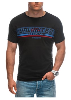 T-shirt męski z nadrukiem 1944S - czarny ze sklepu Edoti w kategorii T-shirty męskie - zdjęcie 173127994