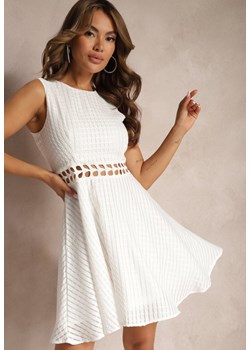 Biała Rozkloszowana Sukienka Ażurową Talią bez Rękawów Vikasa ze sklepu Renee odzież w kategorii Sukienki - zdjęcie 173129264