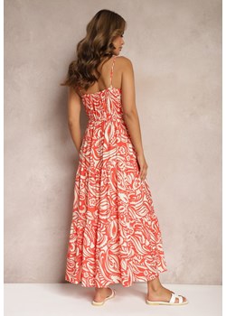 Pomarańczowa Rozkloszowana Sukienka z Wiskozą i Bawełną Wykończona Gumką w Talii i Falbanką Dimikka ze sklepu Renee odzież w kategorii Sukienki - zdjęcie 173129431