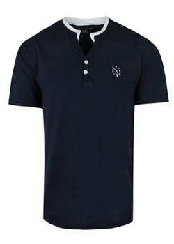 Męska Koszulka (T-Shirt) z Dekoltem na Guziki - Pako Jeans - Granatowa TSPJNShulkGR ze sklepu JegoSzafa.pl w kategorii T-shirty męskie - zdjęcie 173132552