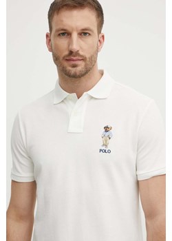 Polo Ralph Lauren polo bawełniane kolor beżowy z aplikacją ze sklepu ANSWEAR.com w kategorii T-shirty męskie - zdjęcie 173133204