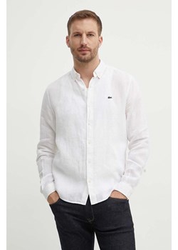 Lacoste koszula lniana kolor biały regular z kołnierzykiem button-down CH5692T ze sklepu ANSWEAR.com w kategorii Koszule męskie - zdjęcie 173133402