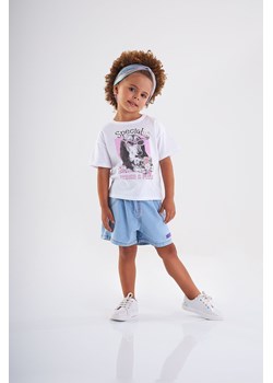 Biały bawełniany t-shirt dziewczęcy z nadrukiem ze sklepu 5.10.15 w kategorii Bluzki dziewczęce - zdjęcie 173136184
