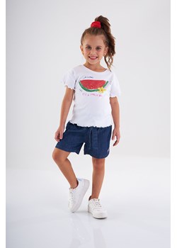 Biały bawełniany t-shirt dziewczęcy z nadrukiem ze sklepu 5.10.15 w kategorii Bluzki dziewczęce - zdjęcie 173136194
