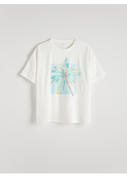 Reserved - T-shirt oversize z nadrukiem - złamana biel ze sklepu Reserved w kategorii Bluzki damskie - zdjęcie 173139733