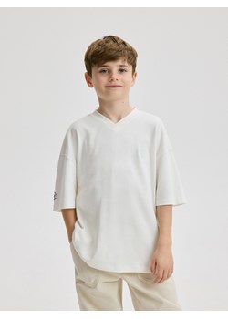 Reserved - T-shirt oversize z naszywką - kremowy ze sklepu Reserved w kategorii T-shirty chłopięce - zdjęcie 173140214