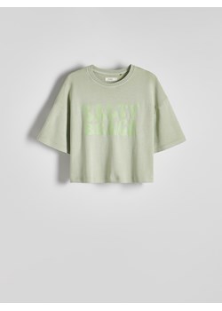 Reserved - T-shirt boxy z nadrukiem - jasnozielony ze sklepu Reserved w kategorii Bluzki damskie - zdjęcie 173140264