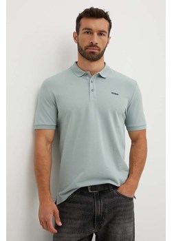 HUGO polo bawełniane kolor zielony gładki ze sklepu ANSWEAR.com w kategorii T-shirty męskie - zdjęcie 173140753