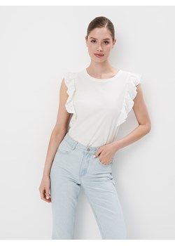 Mohito - Biały t-shirt z falbankami - biały ze sklepu Mohito w kategorii Bluzki damskie - zdjęcie 173142043