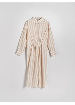 Reserved - Koszulowa sukienka midi z lyocellem - beżowy ze sklepu Reserved w kategorii Sukienki - zdjęcie 173153881