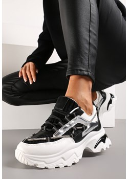 Czarno-Białe Sneakersy z Metalicznymi Wstawkami na Niskiej Platformie z Ozdobnym Sznurkiem Oiriema ze sklepu renee.pl w kategorii Buty sportowe damskie - zdjęcie 173206871