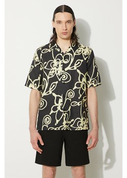 Samsoe Samsoe koszula lniana kolor czarny regular ze sklepu PRM w kategorii Koszule męskie - zdjęcie 173257812