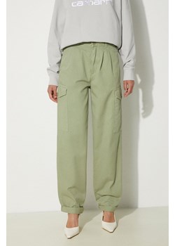 Carhartt WIP spodnie bawełniane Collins Pant kolor zielony fason cargo high waist I029789.29MGD ze sklepu PRM w kategorii Spodnie damskie - zdjęcie 173257854