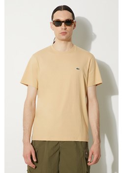 Lacoste t-shirt bawełniany męski kolor beżowy gładki ze sklepu PRM w kategorii T-shirty męskie - zdjęcie 173257864