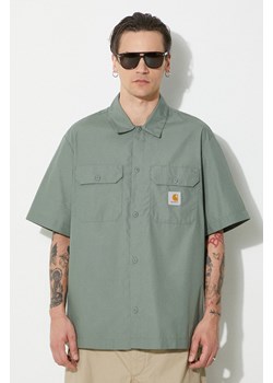 Carhartt WIP koszula S/S Craft Shirt męska kolor zielony relaxed z kołnierzykiem klasycznym I033023.1YFXX ze sklepu PRM w kategorii Koszule męskie - zdjęcie 173257953
