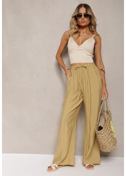 Beżowe Spodnie Materiałowe z Marszczoną Gumką Pimpernel ze sklepu Renee odzież w kategorii Spodnie damskie - zdjęcie 173277733