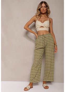 Zielone Wiskozowe Spodnie z Gumką w Pasie i Szerokimi Nogawkami Ianita ze sklepu Renee odzież w kategorii Spodnie damskie - zdjęcie 173277761