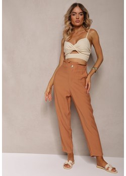 Brązowe Klasyczne Spodnie z Elastyczną Talią Paper Bag Targea ze sklepu Renee odzież w kategorii Spodnie damskie - zdjęcie 173277841