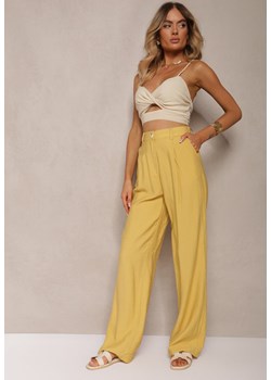 Żółte Szerokie Spodnie Palazzo High Waist Neridana ze sklepu Renee odzież w kategorii Spodnie damskie - zdjęcie 173277843