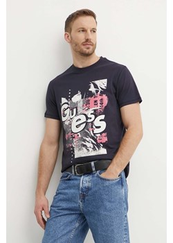 Guess t-shirt bawełniany męski kolor granatowy z nadrukiem M4YI02 I3Z14 ze sklepu ANSWEAR.com w kategorii T-shirty męskie - zdjęcie 173280811