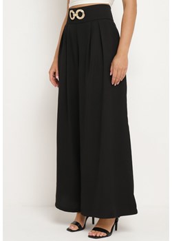 Czarne Eleganckie Szerokie Spodnie Ozdobione Metalową Klamrą Risshna ze sklepu Born2be Odzież w kategorii Spodnie damskie - zdjęcie 173283231
