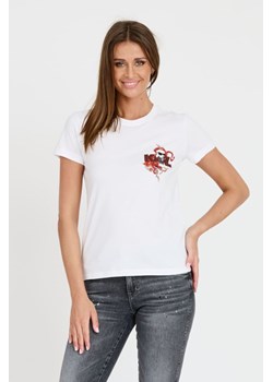 KARL LAGERFELD Biały t-shirt ikonik lny, Wybierz rozmiar L ze sklepu outfit.pl w kategorii Bluzki damskie - zdjęcie 173284452