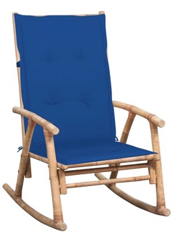 Bambusowy fotel bujany z ciemnoniebieską poduszką - Bamsa ze sklepu Edinos.pl w kategorii Fotele - zdjęcie 173284712