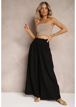 Czarne Szerokie Spodnie Culottes z Bawełny z Gumką w Talii Ifletia ze sklepu Renee odzież w kategorii Spodnie damskie - zdjęcie 173286033