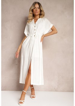 Biała Sukienka z Bawełny z Górą o Koszulowym Kroju Ściągana w Pasie Viklia ze sklepu Renee odzież w kategorii Sukienki - zdjęcie 173286230