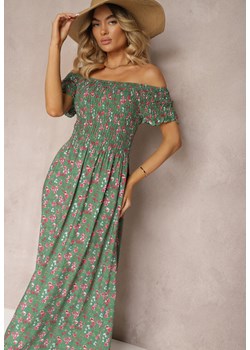 Zielono-Różowa Kwiecista Sukienka Hiszpanka z Wiskozy z Gumką w Talii Naadia ze sklepu Renee odzież w kategorii Sukienki - zdjęcie 173286504