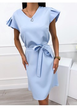 Błękitna Sukienka z Ozdobnym Rękawkiem ze sklepu ModnaKiecka.pl w kategorii Sukienki - zdjęcie 173287911