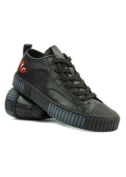 Skórzane sneakersy męskie - JOHN DOUBARE HD19958V1-6A, czarne ze sklepu ulubioneobuwie w kategorii Trampki męskie - zdjęcie 173288451