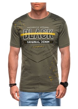 T-shirt męski z nadrukiem 1936S - khaki ze sklepu Edoti w kategorii T-shirty męskie - zdjęcie 173290984