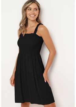 Czarna Sukienka na Ramiączkach z Gumką w Talii i Falbankami Tiamaree ze sklepu Born2be Odzież w kategorii Sukienki - zdjęcie 173293263