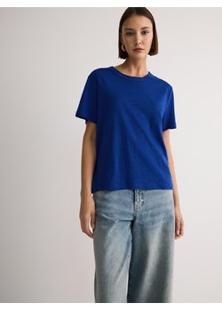 Reserved - T-shirt z wiskozą i lnem - niebieski ze sklepu Reserved w kategorii Bluzki damskie - zdjęcie 173295771