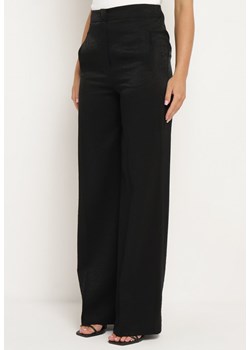 Czarne Garniturowe Szerokie Spodnie z Wiskozy z Połyskiem Labelle ze sklepu Born2be Odzież w kategorii Spodnie damskie - zdjęcie 173296273