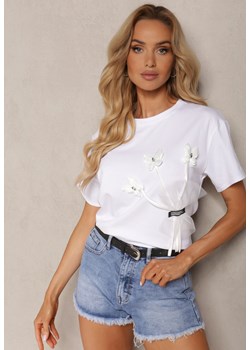 Biały T-shirt z Bawełny z Krótkim Rękawem i Aplikacjami Orvilla ze sklepu Renee odzież w kategorii Bluzki damskie - zdjęcie 173296594