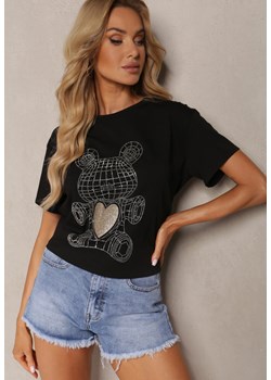 Czarny Casualowy Bawełniany T-shirt z Nadrukiem z Przodu Risamae ze sklepu Renee odzież w kategorii Bluzki damskie - zdjęcie 173296614