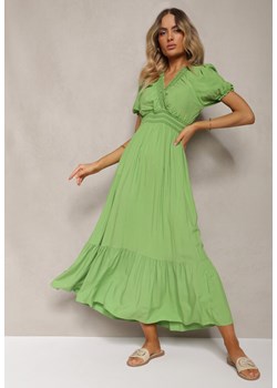 Jasnozielona Boho Sukienka z Bawełny o Kopertowym Fasonie Rissatina ze sklepu Renee odzież w kategorii Sukienki - zdjęcie 173296694